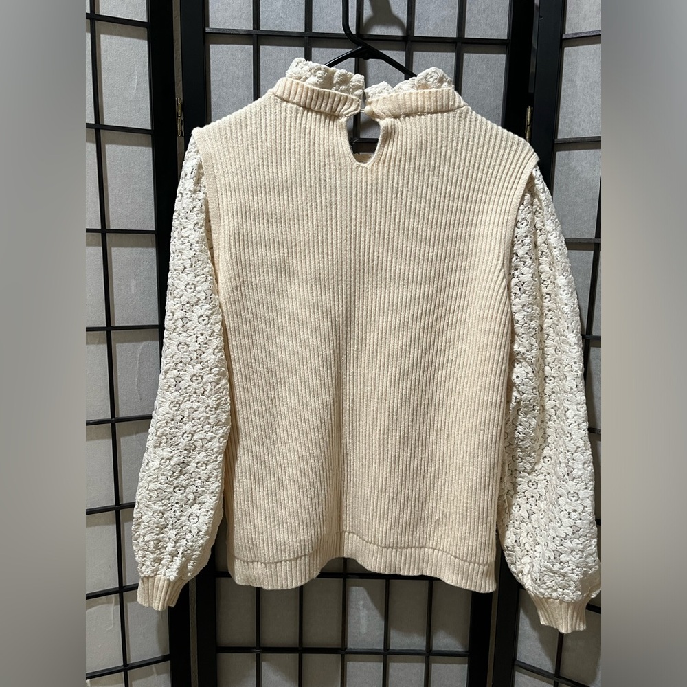 HARPER MAES Cream Floral Lace Sleeve Sweater WOMEN SIZE M - Picture 8 of 12